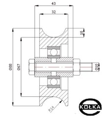 Rolka jezdna fi.89mm do bram szynowych na rure 3/4 cala