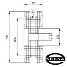 Rolka fi.90mm tworzywowa profilowana bez oyska     C90/10 