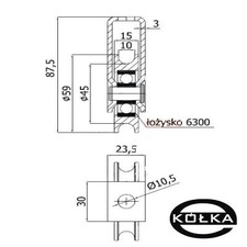 Rolka metalowa z mocowaniem fi. 59mm o. kulkowe    CMM59/10