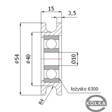 Rolka metalowa fi. 54mm o. kulkowe        CM54/8