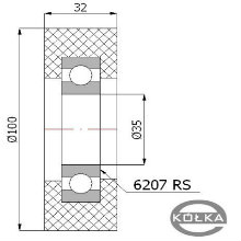 Rolka poliuretanowa z oyskiem fi. 100 mm RP-100-32/35