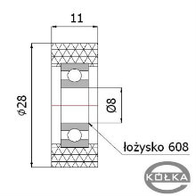 Rolka poliuretanowa z oyskiem fi. 28mm      RP-28-11/8