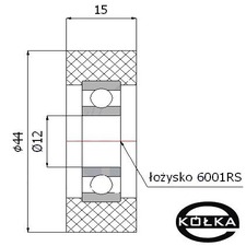 Rolka poliuretanowa z oyskiem fi. 44mm       RP-44-15/12