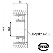 Rolka poliuretanowa z oyskiem fi. 65 mm       RP-65-28/25