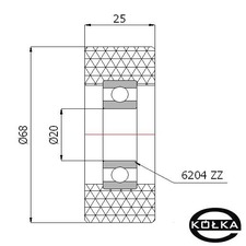 Rolka poliuretanowa z oyskiem fi. 68 mm       RP-68-25/20