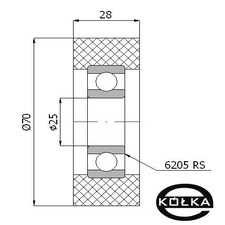 Rolka poliuretanowa z oyskiem fi. 70mm         RP-70-28/25