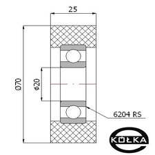 Rolka poliuretanowa z oyskiem fi. 70mm      RP-70-25/20