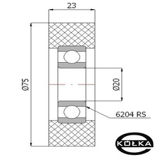 Rolka poliuretanowa z oyskiem fi. 75mm        RP-75-23/20
