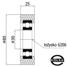 Rolka poliuretanowa z oyskiem fi. 80mm      RP-80-25/30