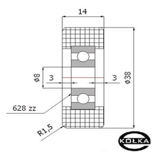 Rolka tworzywowa prosta fi. 38mm z �o�yskiem       R-38