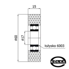 Rolka tworzywowa prosta fi. 60mm z oyskiem       R-60-15/17