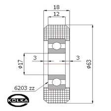 Rolka tworzywowa prosta fi. 63mm z oyskiem      R-63