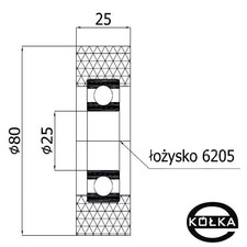 Rolka tworzywowa prosta fi. 80mm z oyskiem      R-80-25/25