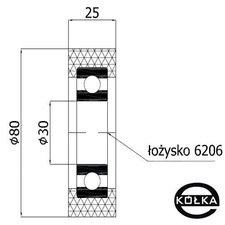 Rolka tworzywowa prosta fi. 80mm z oyskiem      R-80-25/30