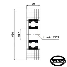 Rolka tworzywowa prosta fi. 80mm z oyskiem      R-80-20/17