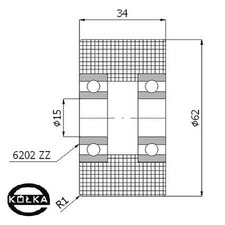 Rolka tworzywowa podwjnie uoyskowana fi.62mm      R-62-34/15