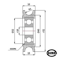 Rolka fi.52mm tworzywowa profilowana uoyskowana   C52/10 