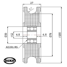 Rolka fi.100mm tworzywowa profilowana uoyskowana  C100/14