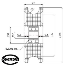 Rolka fi.100mm tworzywowa profilowana uoyskowana  C100/16