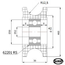 Rolka fi.60mm tworzywowa profilowana uoyskowana     C60/25 