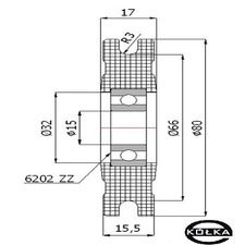 Rolka fi.80mm tworzywowa profilowana uoyskowana  C80/6/15