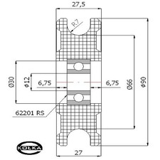 Rolka fi.90mm tworzywowa profilowana uoyskowana   C90/14 