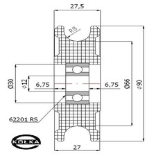 Rolka fi.90mm tworzywowa profilowana uoyskowana    C90/16