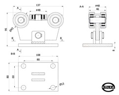 Wózek 5 rolkowy, wahliwy bez regulacji wysokości W-5T-50/55