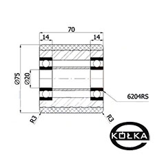 Rolka alum.-poliuretan fi.75mm/szer.70mm RAP-75-70