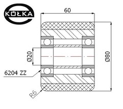 Rolka alu-gum fi.80mm szer. 60mm             RAG-80-60