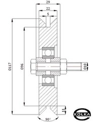 Rolka jezdna fi.117 mm do bram szynowych na ktownik