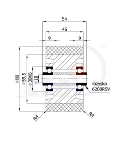 Koło aluminiowo-poliuretanowe fi.80mm A1P