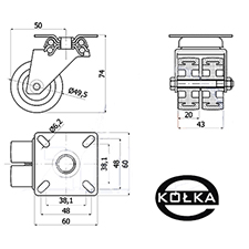 Koo meblowe fi.50mm tworzywowe skrtne  M52B2