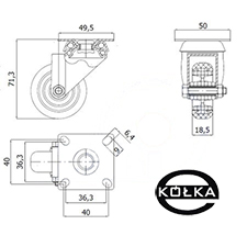 Koo meblowe fi.50mm tworzywowo-gumowe M52T