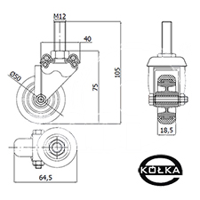 Koo meblowe fi.50mm tworzywowo-gumowe z trzpieniem M54T*M12