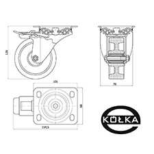 Koo tworzywowe fi.100mm (do 250*C) skrtne z hamulcem 15EZH