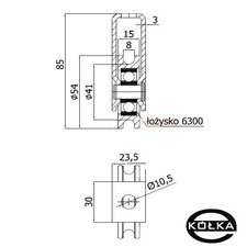 Rolka metalowa z mocowaniem fi. 54mm o. kulkowe    CMM54/8