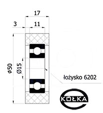 Rolka poliuretanowa z oyskiem fi. 50mm          RP-50-17/15