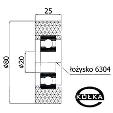 Rolka poliuretanowa z oyskiem fi. 80mm      RP-80-25/20