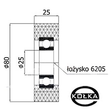 Rolka poliuretanowa z oyskiem fi. 80mm      RP-80-25/25