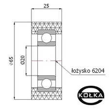 Rolka poliuretanowa z oyskiem fi. 65 mm         RP-65-25/20