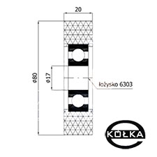 Rolka poliuretanowa z oyskiem fi. 80mm      RP-80-20/17