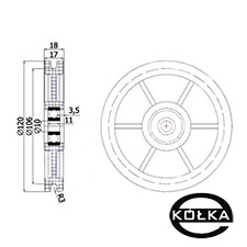 Rolka fi.120mm tworzywowa profilowana uoyskowana     C120/6