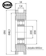 Rolka fi. 56mm tworzywowa profilowana uoyskowana C56/7/15