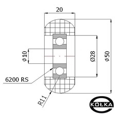 Rolka tworzywowa zaokrglona fi.50mm   RC-50-20/10